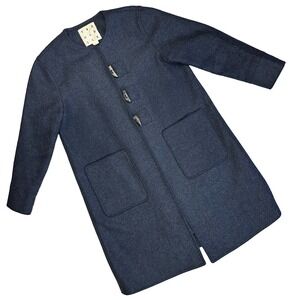 Trademark Collarless Overcoat Wool Blend Women L Gray Blue Regency Minimalist
